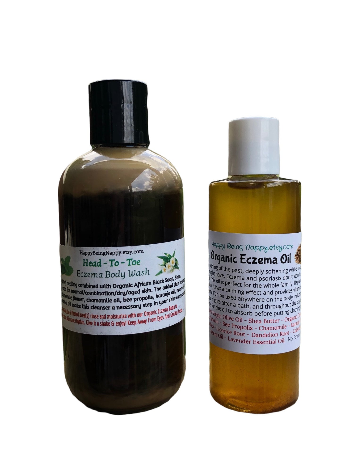Organic Psoriasis/Eczema Prone Skin Moisturizer Oil 8OZ BIG BOTTLE -&- Eczema Body Wash 8oz. (SET)