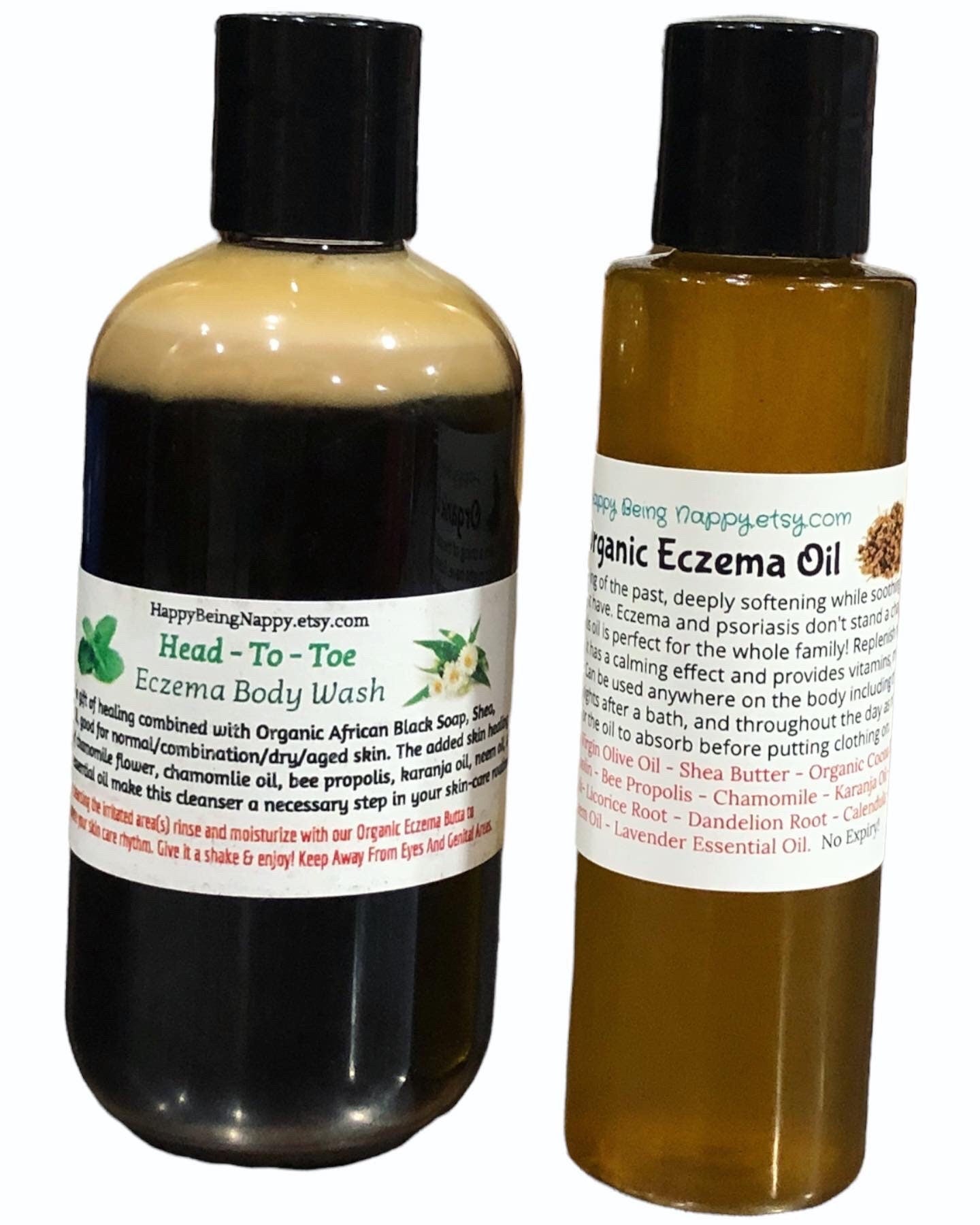 Organic Psoriasis/Eczema Prone Skin Moisturizer Oil 8OZ BIG BOTTLE -&- Eczema Body Wash 8oz. (SET)