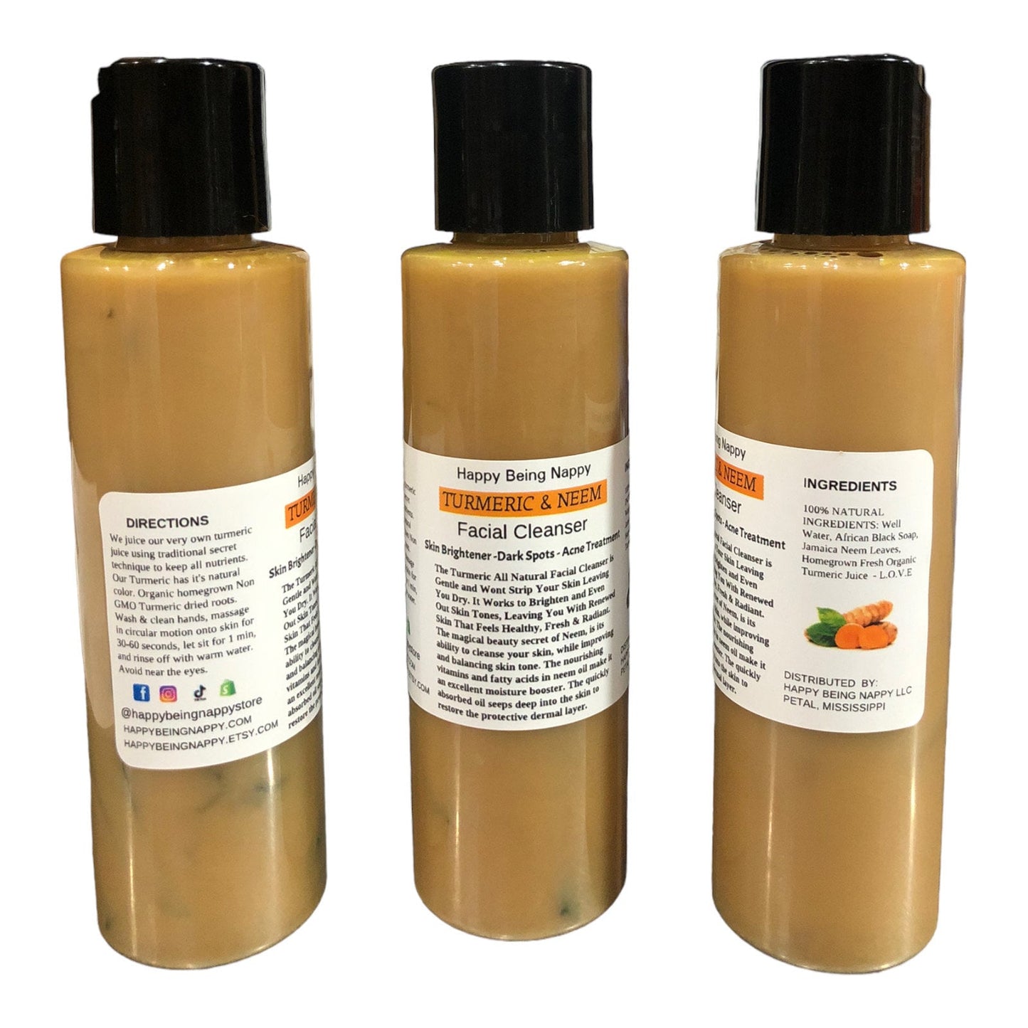 New Jamaican TURMERIC AND NEEM Facial Cleanser - Skin Brightener -Dark Spots - Acne Treatment - 4oz Bottle