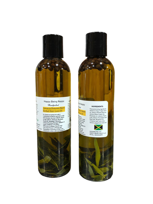 Jamacia Pimento Neem Herbal Hair Loss Oil - Bald Patches, Scalp Care, big  8oz bottle.
