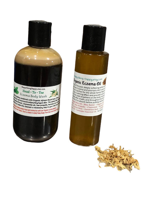 Organic Psoriasis/Eczema Prone Skin Moisturizer Oil 8OZ BIG BOTTLE -&- Eczema Body Wash 8oz. (SET)