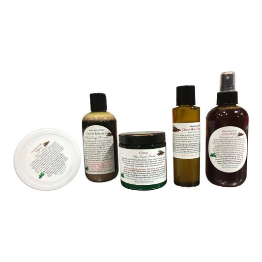 Clove Hair Growth Oil | Clove &Rosemary Black Soap Shampoo | Clove Water Hair Spray | Clove Deep Conditioner | Clove pomade - SET