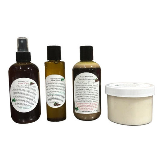 Clove Hair Growth Oil | Clove &Rosemary Black Soap Shampoo | Clove Water Hair Spray | Clove Deep Conditioner - SET