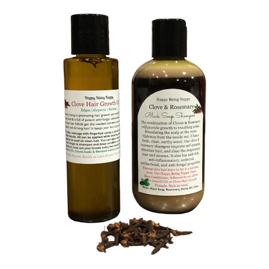 Clove Hair Growth Oil 4oz bottle & Clove and Rosemary Black Soap Shampoo SET