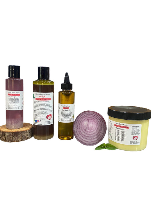 Red onion juice, Onion shampoo, Onion oil, Onion deep conditioner |Re-growth Kit | DHT blocker 4oz (with essential oils)