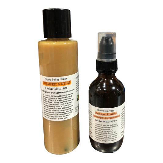 New TURMERIC AND NEEM Facial Cleanser 4oz. and Extreme Dark Spots Remover, Natural Skin Brighter | Bleaching Serum - Turmeric serum - Set