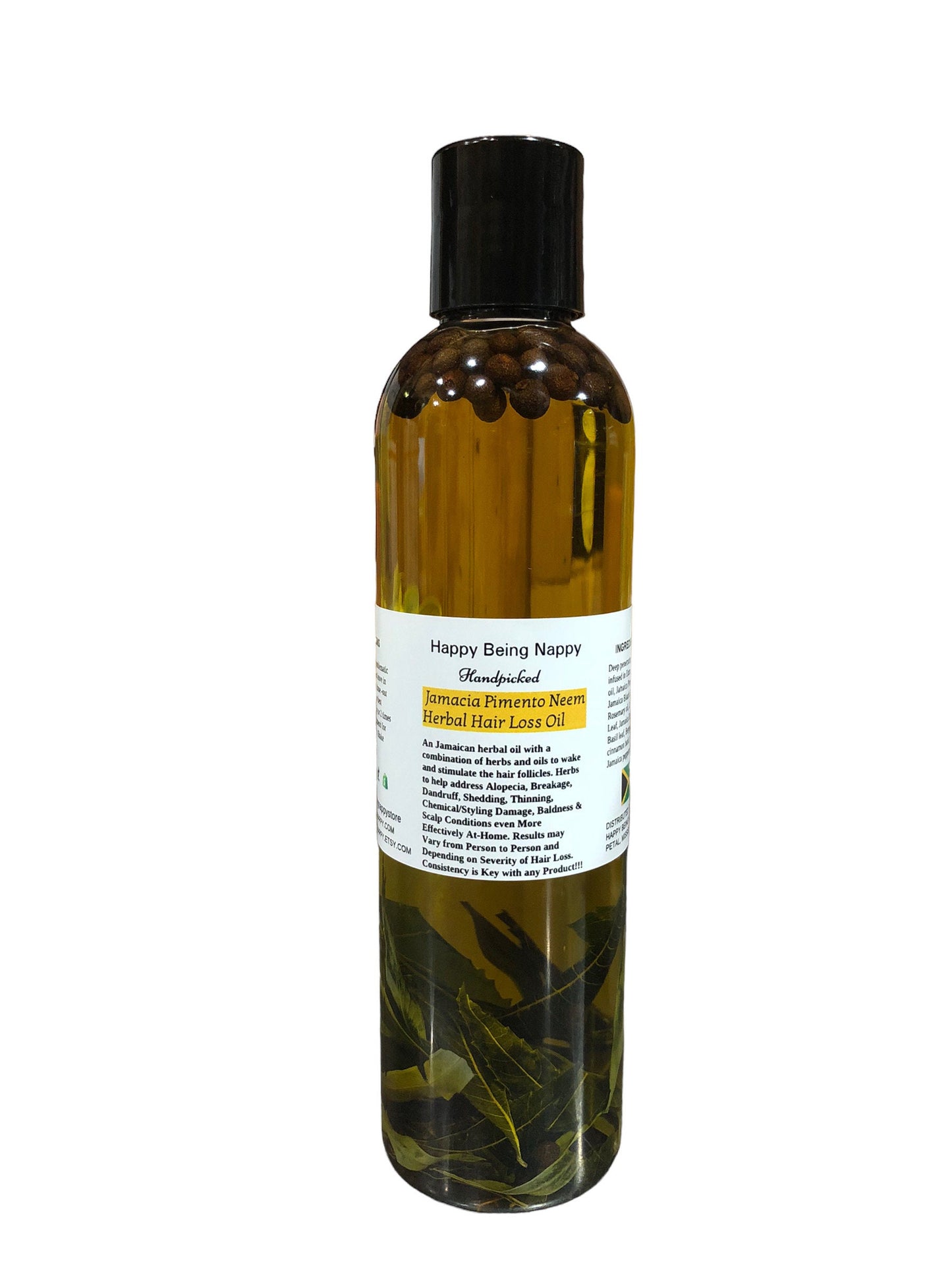 Jamacia Pimento Neem Herbal Hair Loss Oil - Bald Patches, Scalp Care, big  8oz bottle.